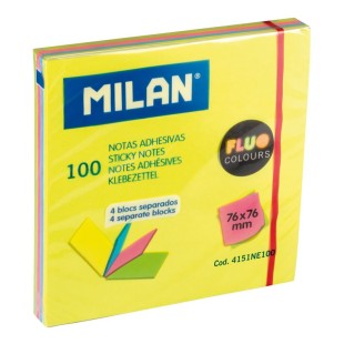 Бумага для заметок самоклеящаяся "MILAN" цвета ассорти, 76х76мм, 100л