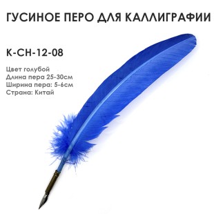 Гусиное перо для каллиграфии "К-CH-12-08" голубое, 25-30см