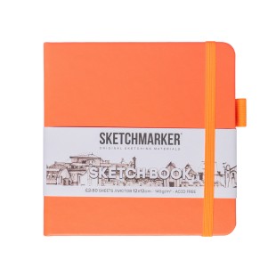 Блокнот для зарисовок Sketchmarker 12x12см, 140г/м2, 80л, твердая обложка, Неоновый коралл
