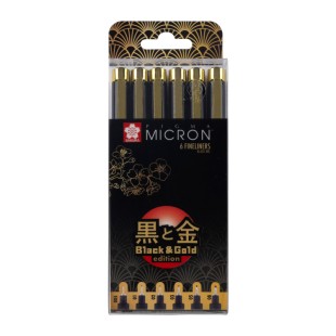 Набор капиллярных ручек Pigma Micron "Black & Gold Edition" 6 штук, черные