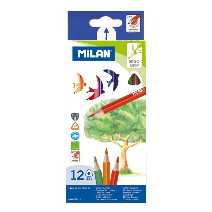 Набор цветных карандашей "Milan" 12 цветов, трехгранные, грифель 2.9мм