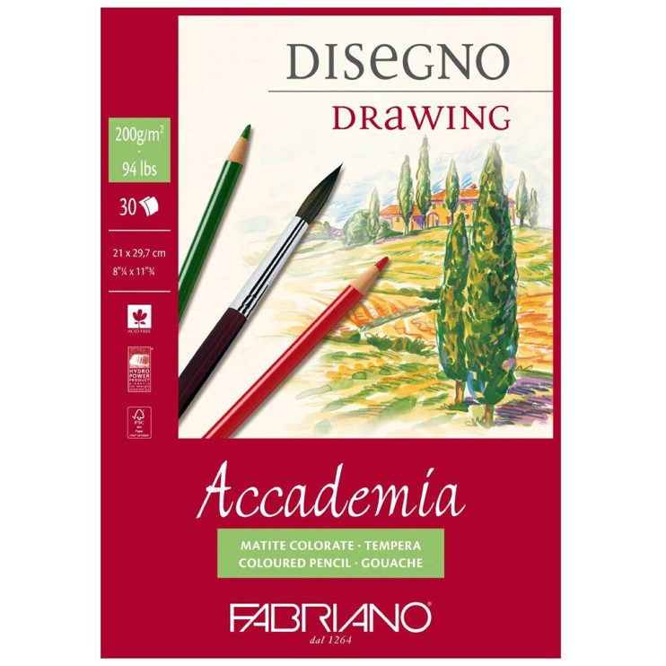 Блок бумаги для графики Fabriano "Accademia" 21x29,7см, 30л, 200гр/м², мелкозернистая (41202129)