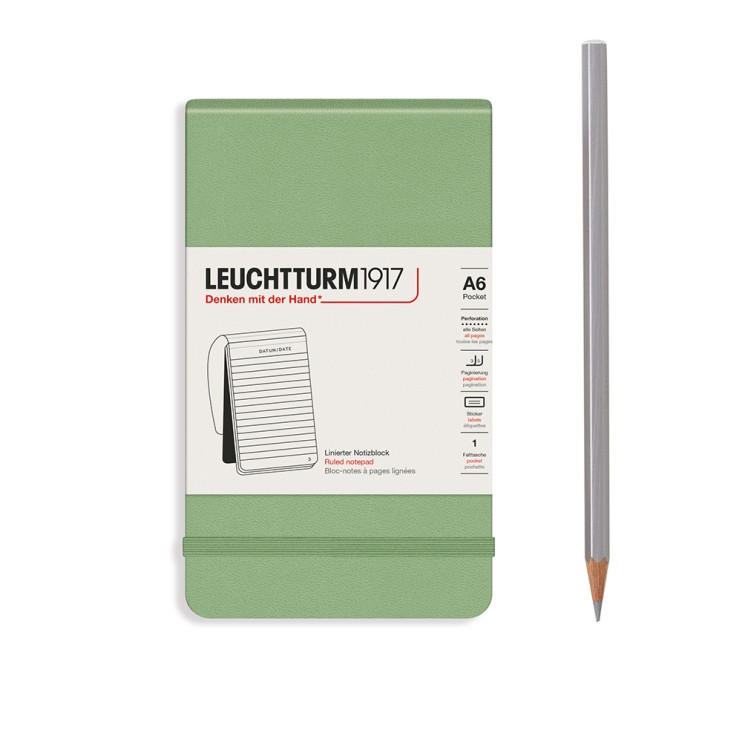 Блокнот в линейку Leuchtturm1917 "Reporter" A6, 92л, 80гр/м², твердая обложка,Зеленый Шалфей