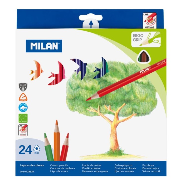 Набор цветных карандашей "Milan" 24 цвета, трехгранные, грифель 2.9мм