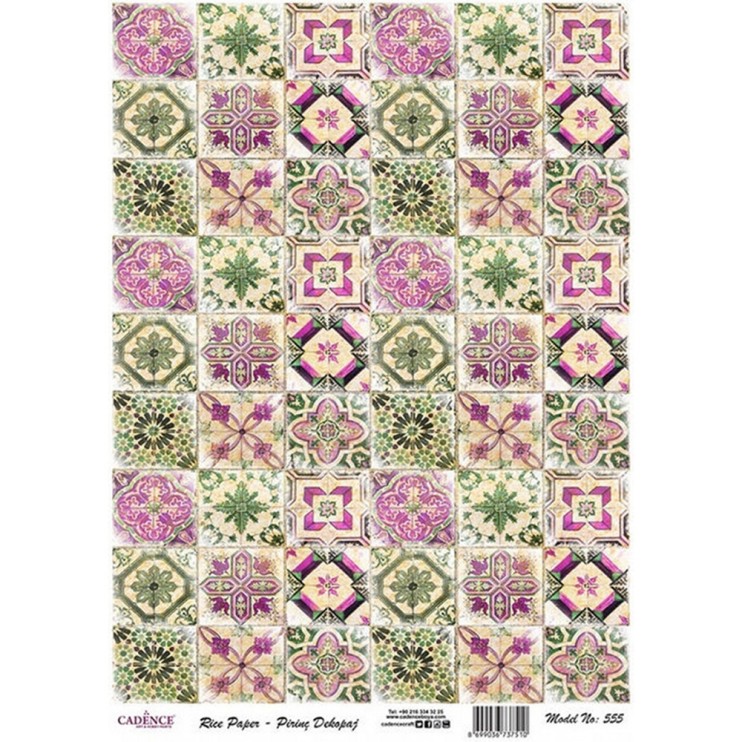 Рисовая карта "Rice paper" 30х42см, RDP555 мелкая плитка розово-зеленая
