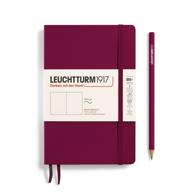 Блокнот без линовки Leuchtturm1917 "Paperback" B6+,61л, 80гр/м², мягкая обложка,Красный Портвейн (359681)
