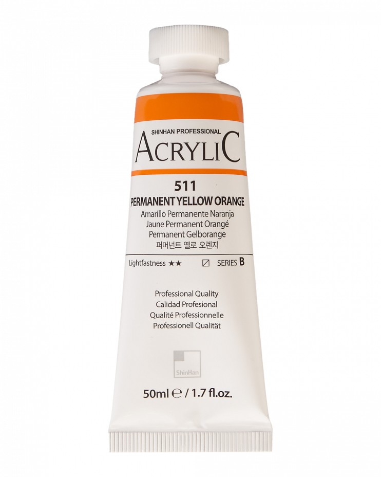 Краска акриловая ShinHan "Professional" №511 Желто-оранжевый устойчивый, туба 50мл 
