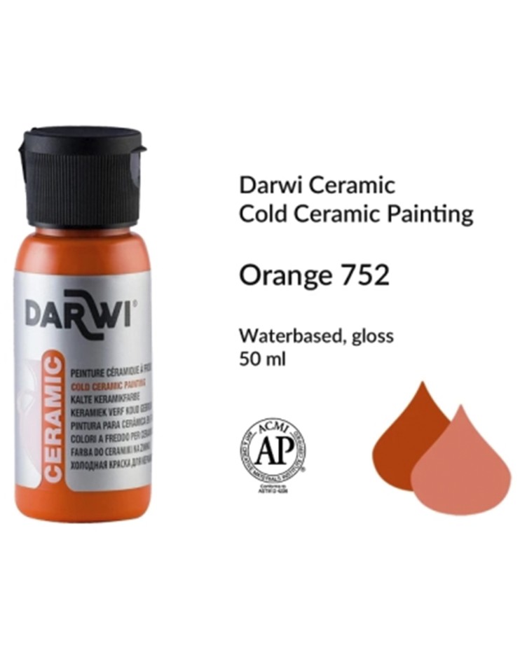 Краска для керамики Darwi "Ceramic" 752 Orange, 50мл