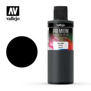 Краска для аэрографии Vallejo "Premium" цвет 63.020 (Black), 200 мл