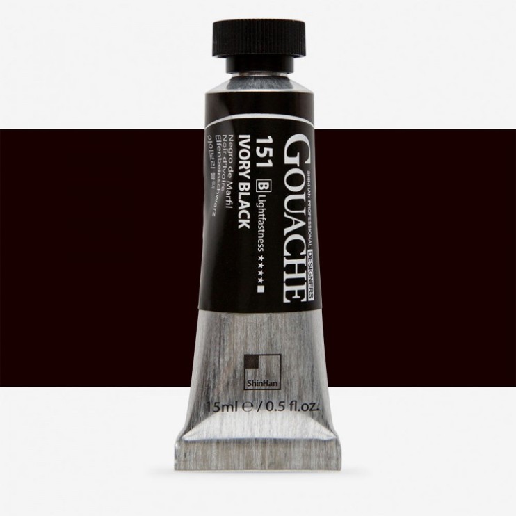 Гуашь Shinhan "Designers GOUACHE" №151(B) Ivory black (Черный жженая кость), туба 15мл