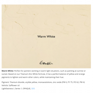 Масляная краска Gamblin "Artist" Warm White - Белила теплые, туба 150мл