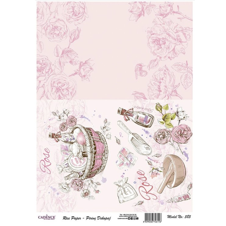 Рисовая карта "Rice paper" 30х42см, RDP585 розовая косметика/фон розы