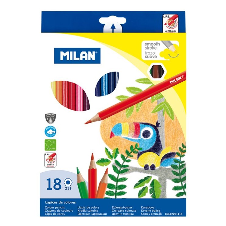 Набор цветных карандашей "Milan" 18 цветов, шестигранные, грифель 2.9мм