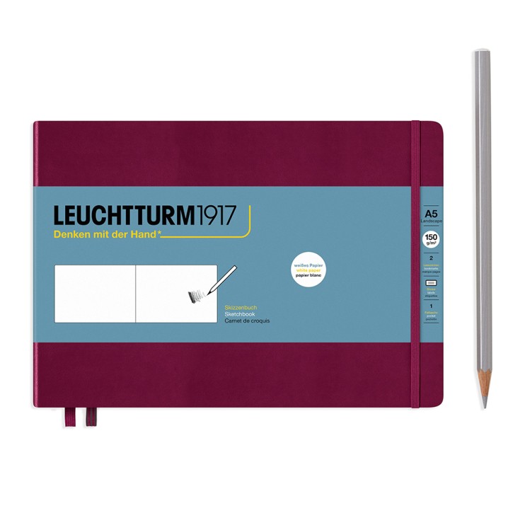 Скетчбук Leuchtturm1917 "Medium Landscape" A5, 56л, 150гр/м², твердая обложка, Красный Портвейн (362367)