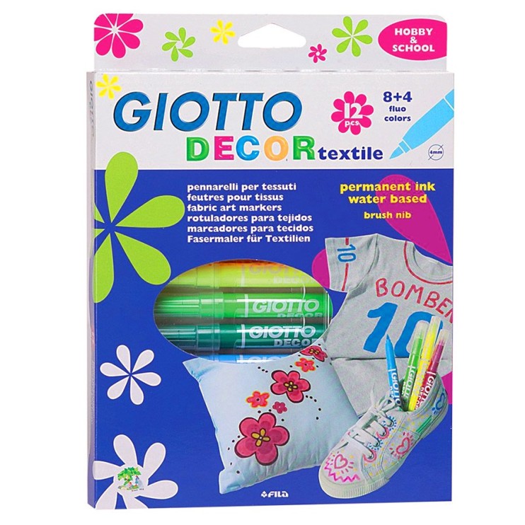 Фломастеры по ткани Giotto "Decor Textile" 12 цветов в картонной упаковке