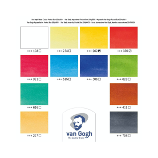 Набор акварельных красок Van Gogh "Basic colours" 12 кювет в пластиковом пенале