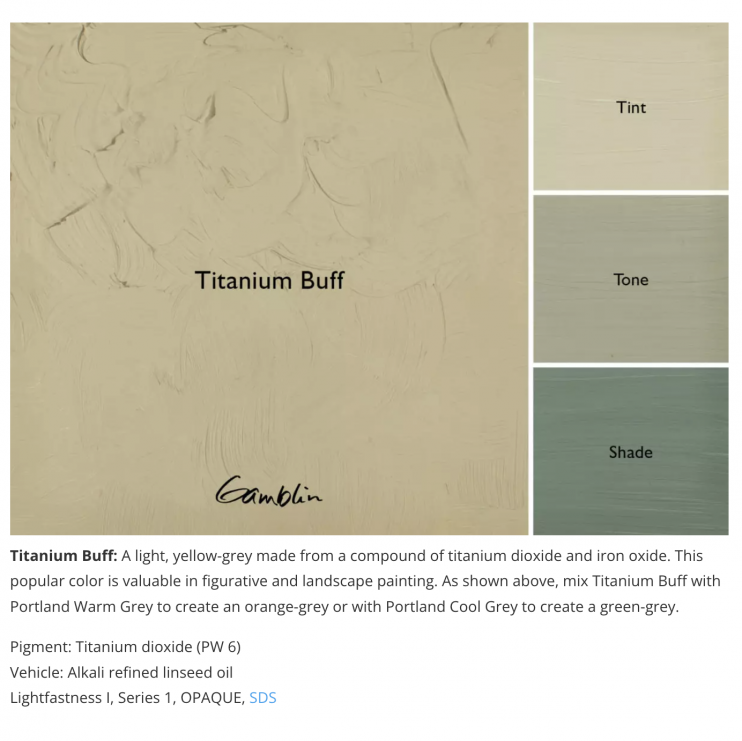 Масляная краска Gamblin "Artist" Titanium Buff (титановый палевый), туба 150мл
