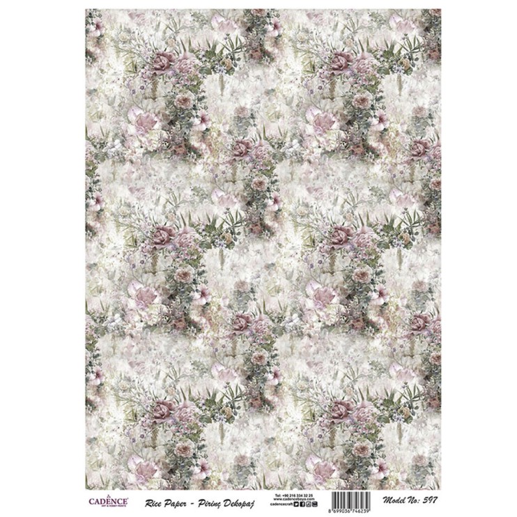 Рисовая карта "Rice paper" 30х42см, RDP597 цветы на сером