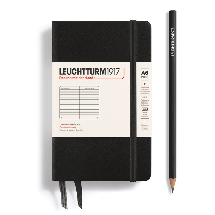 Блокнот в линейку Leuchtturm1917 "Pocket" A6, 93л, 80гр/м², твердая обложка, Черный