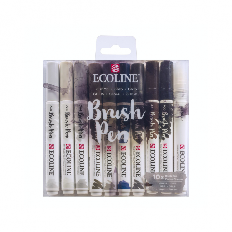 Набор акварельных маркеров "Ecoline" 10 цветов (серые оттенки)