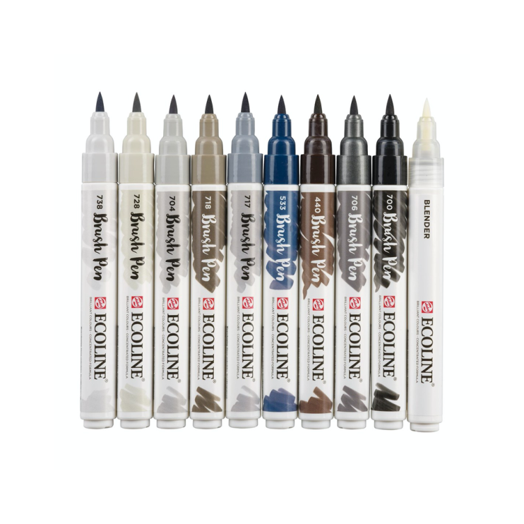 Набор акварельных маркеров "Ecoline" 10 цветов (серые оттенки)