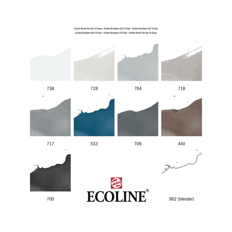 Набор акварельных маркеров "Ecoline" 10 цветов (серые оттенки)
