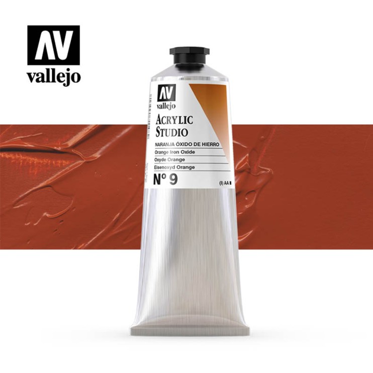 Акриловая краска Vallejo "Studio" #9 Orange Iron Oxide (Марс оранжевый), 125 мл