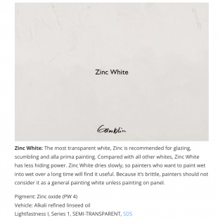 Масляная краска Gamblin "Artist" Zinc White (белила цинковые), туба 150мл