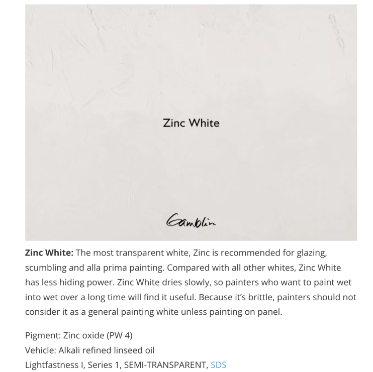 Масляная краска Gamblin "Artist" Zinc White (белила цинковые), туба 150мл