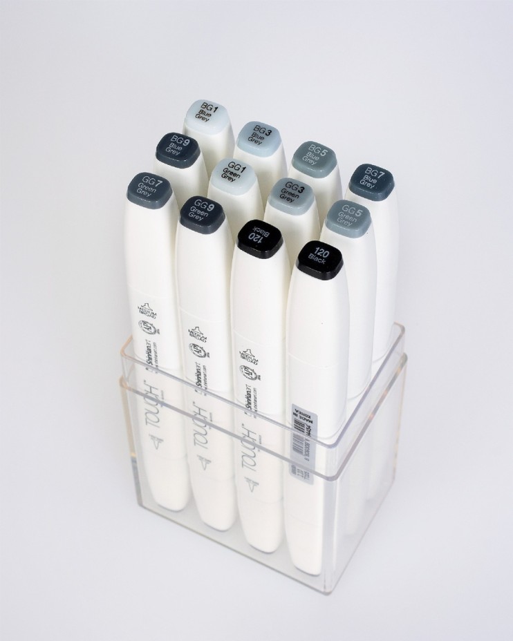 Набор Touch Twin Brush "BG Grey" 12 маркеров (Сине-зеленые серые оттенки)