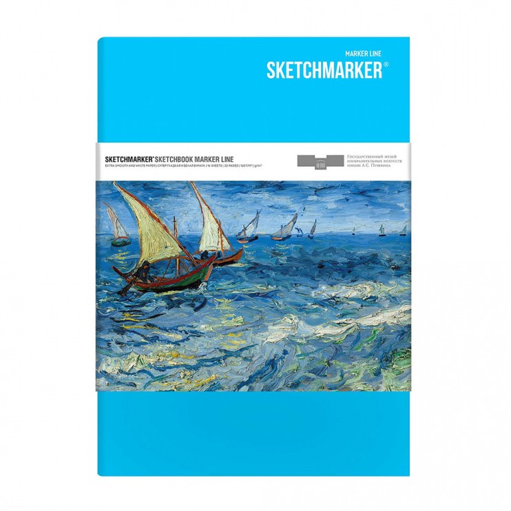 Скетчбук Sketchmarker "Marker Line" 17,6х25см, 16л, 160г/м2, Ван Гог мягкая обложка, Бирюзовый