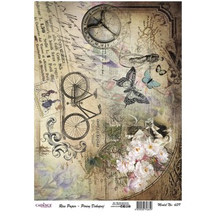 Рисовая карта для декупажа Cadence "Rice paper" 30х42см, RDP639 старая бумага велосипед