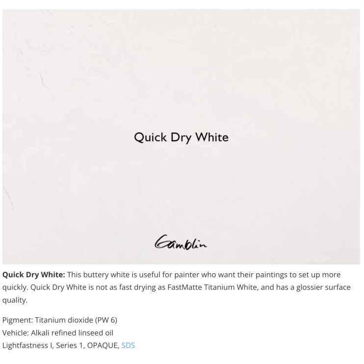 Масляная краска Gamblin "Artist" Quick Dry White (Белила быстросохнущие), туба 150мл