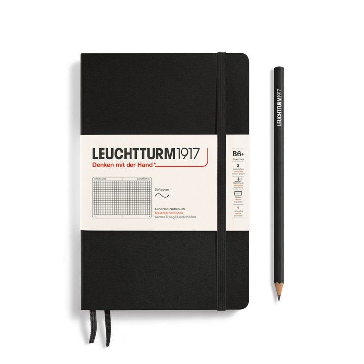 Блокнот в клетку Leuchtturm1917 "Paperback" B6+, 61л, 80гр/м², мягкая обложка, Черный (362869)