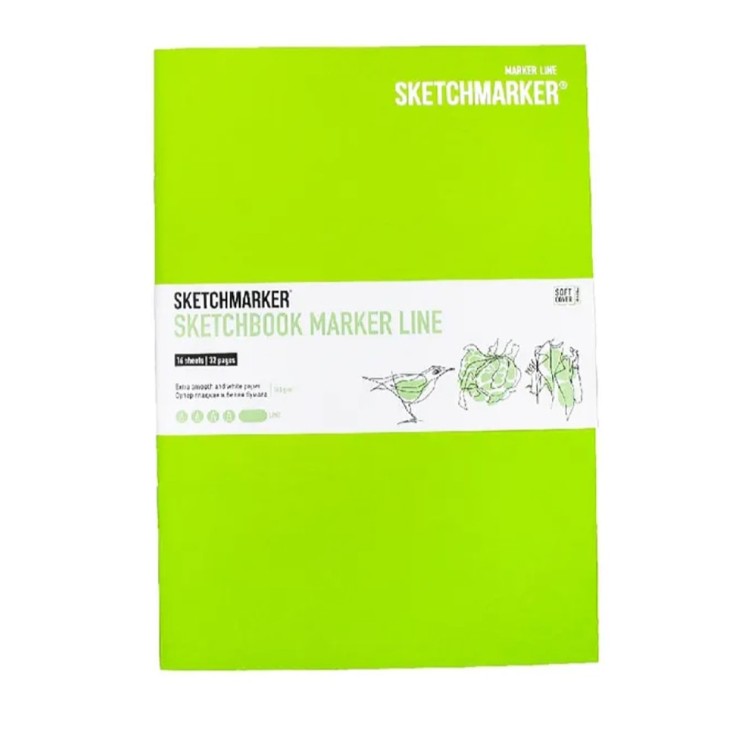 Скетчбук Sketchmarker "Marker line" 17,6х25см, 16л, 160г/м2, мягкая обложка, Лайм