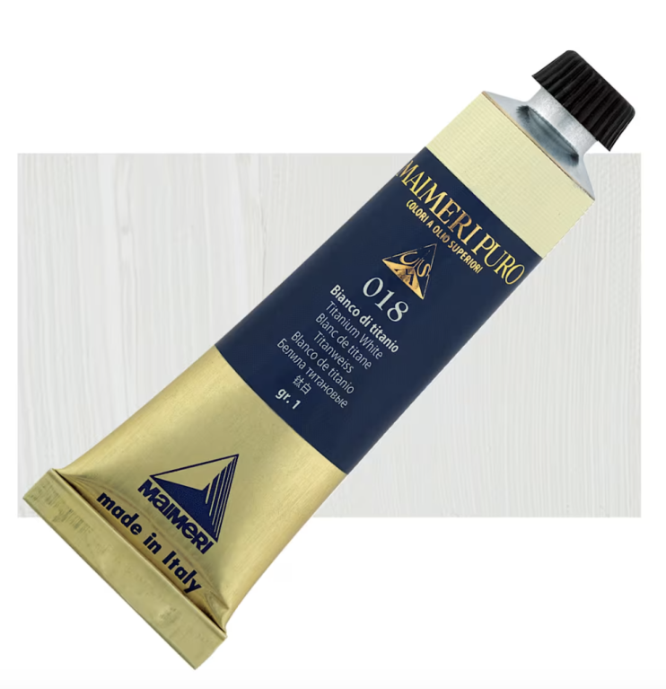 Краска масляная Maimeri "Puro" 40мл, №018 Titanium White/ Белила титановые