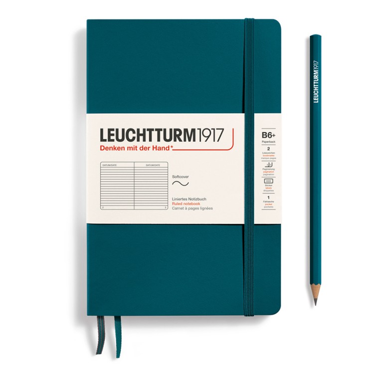 Блокнот в линейку Leuchtturm1917 "Paperback" B6+, 61л, 80гр/м², мягкая обложка, Зеленый Океан