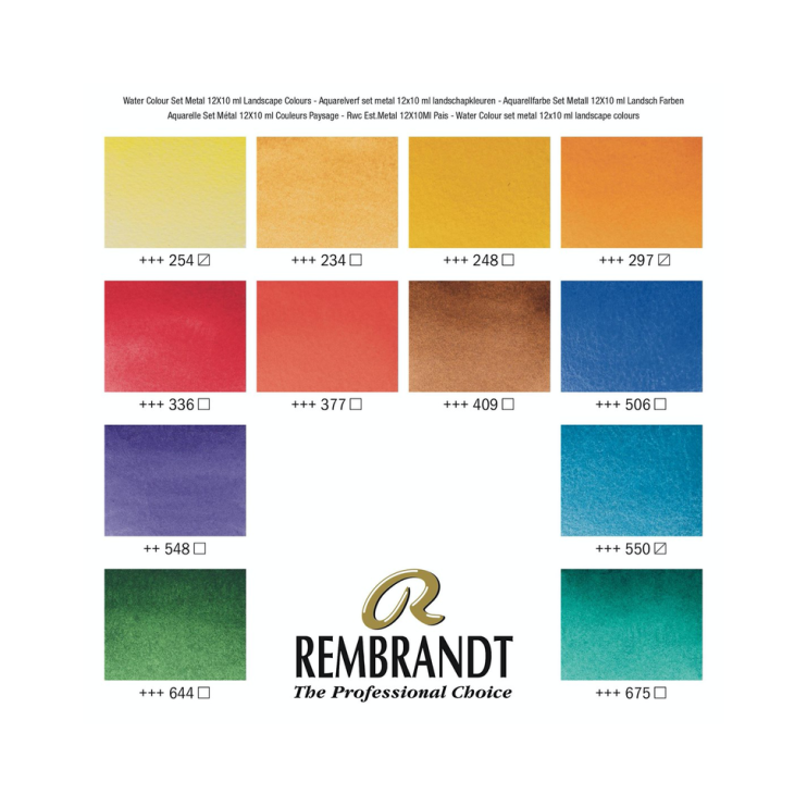 Набор акварельных красок Rembrandt "Landscape" 12 туб по 10мл в металлическом пенале