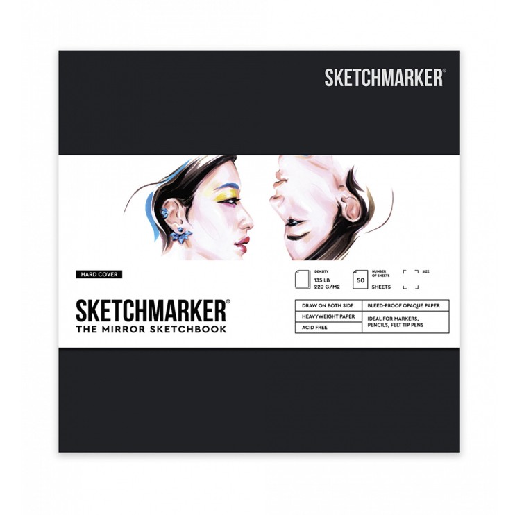 Скетчбук Sketchmarker "The Mirror" 16,3х16,3см, 50л, 220г/м2, твердая обложка, Черный