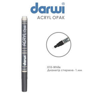 Акриловый маркер Darwi "Acryl Opak" №010 Белый, наконечник 1мм