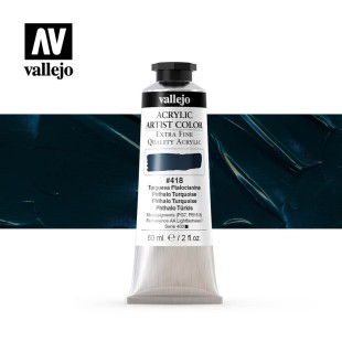 Акрил Vallejo "Artist color" #418 Phtalocyanine Turquoise/ Фтало бирюзовый (60мл)
