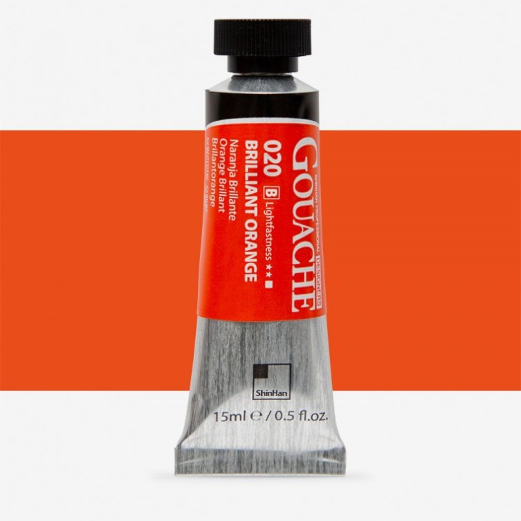 Гуашь Shinhan "Designers GOUACHE" №020(B) Brilliant orange (Оранжевый бриллиантовый), туба 15мл