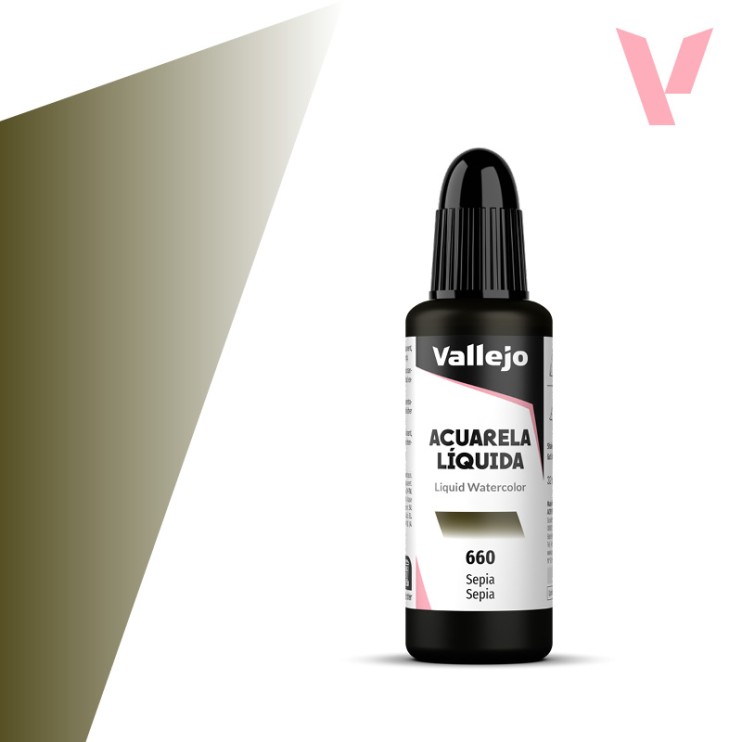 Жидкая акварель Vallejo "Acuarela Liquida" 660 Sepia, 32 мл