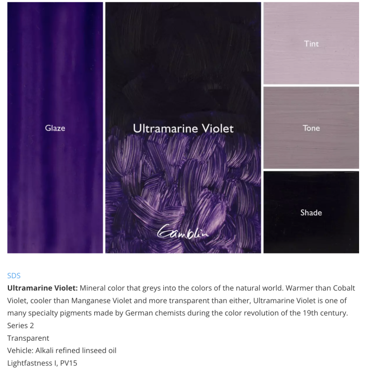 Масляная краска "Gamblin 1980" Ultramarine Violet (ультрамарин фиолетовый), туба 150мл