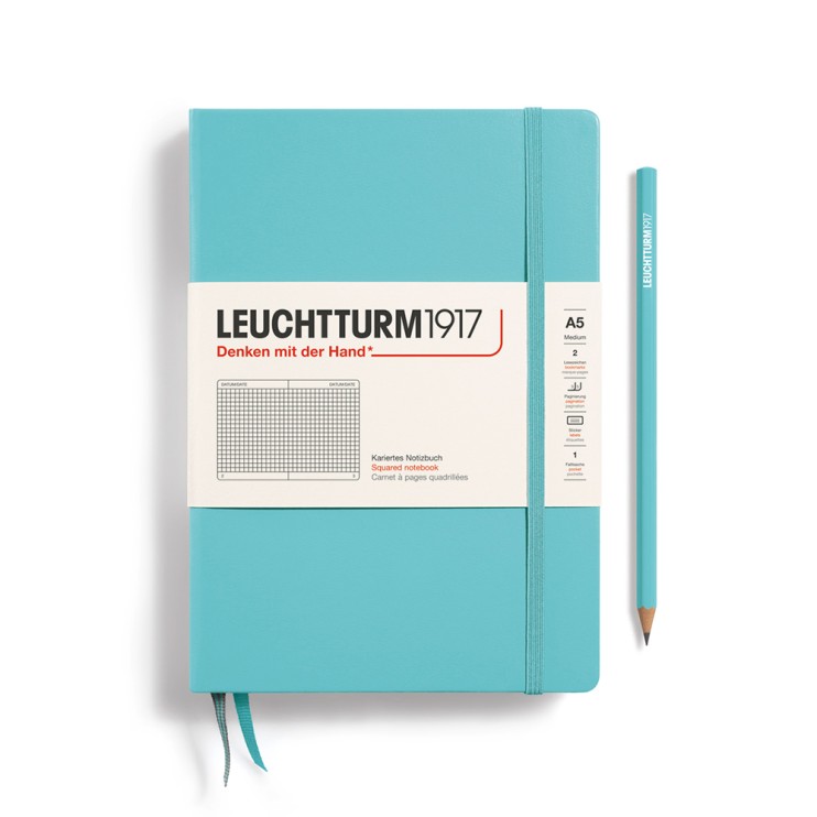 Блокнот в клетку Leuchtturm1917 "Medium" A5, 125л, 80гр/м², твердая обложка,Аквамарин
