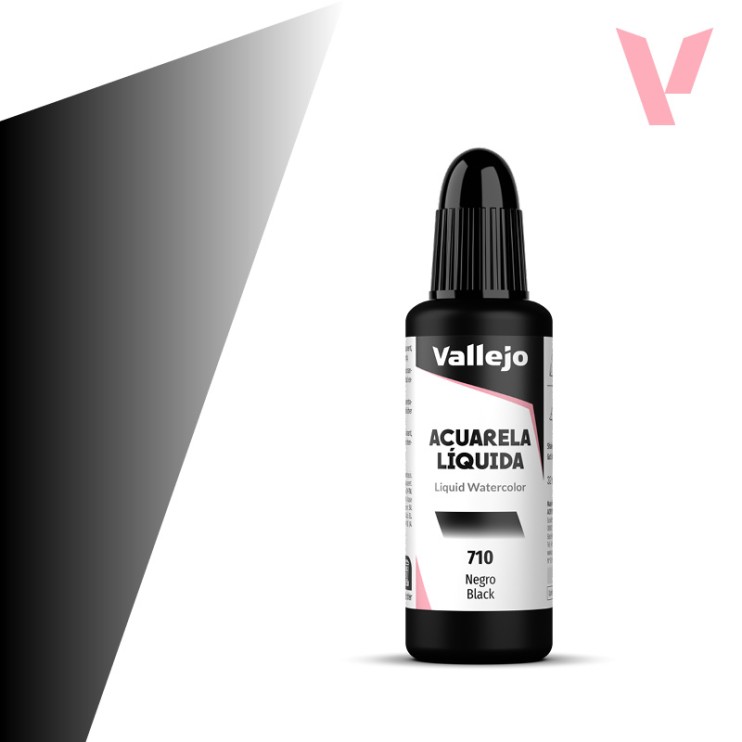 Жидкая акварель Vallejo "Acuarela Liquida" 710 Black, 32 мл