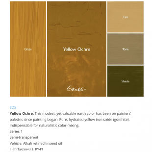 Масляная краска "Gamblin 1980" Yellow Ochre (охра желтая), туба 150мл. 