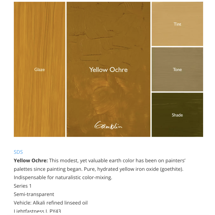 Масляная краска "Gamblin 1980" Yellow Ochre (охра желтая), туба 150мл. 