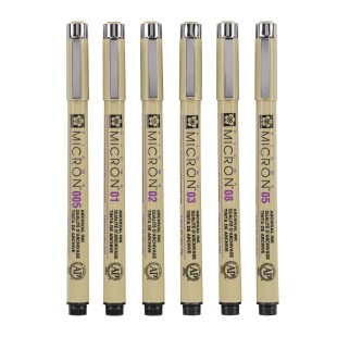 Набор капиллярных ручек "Pigma Micron" 6 штук (0.05, 01, 02, 03, 05, 08), черные