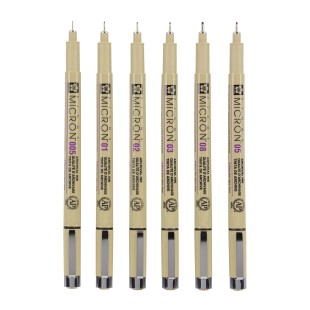 Набор капиллярных ручек "Pigma Micron" 6 штук (0.05, 01, 02, 03, 05, 08), черные